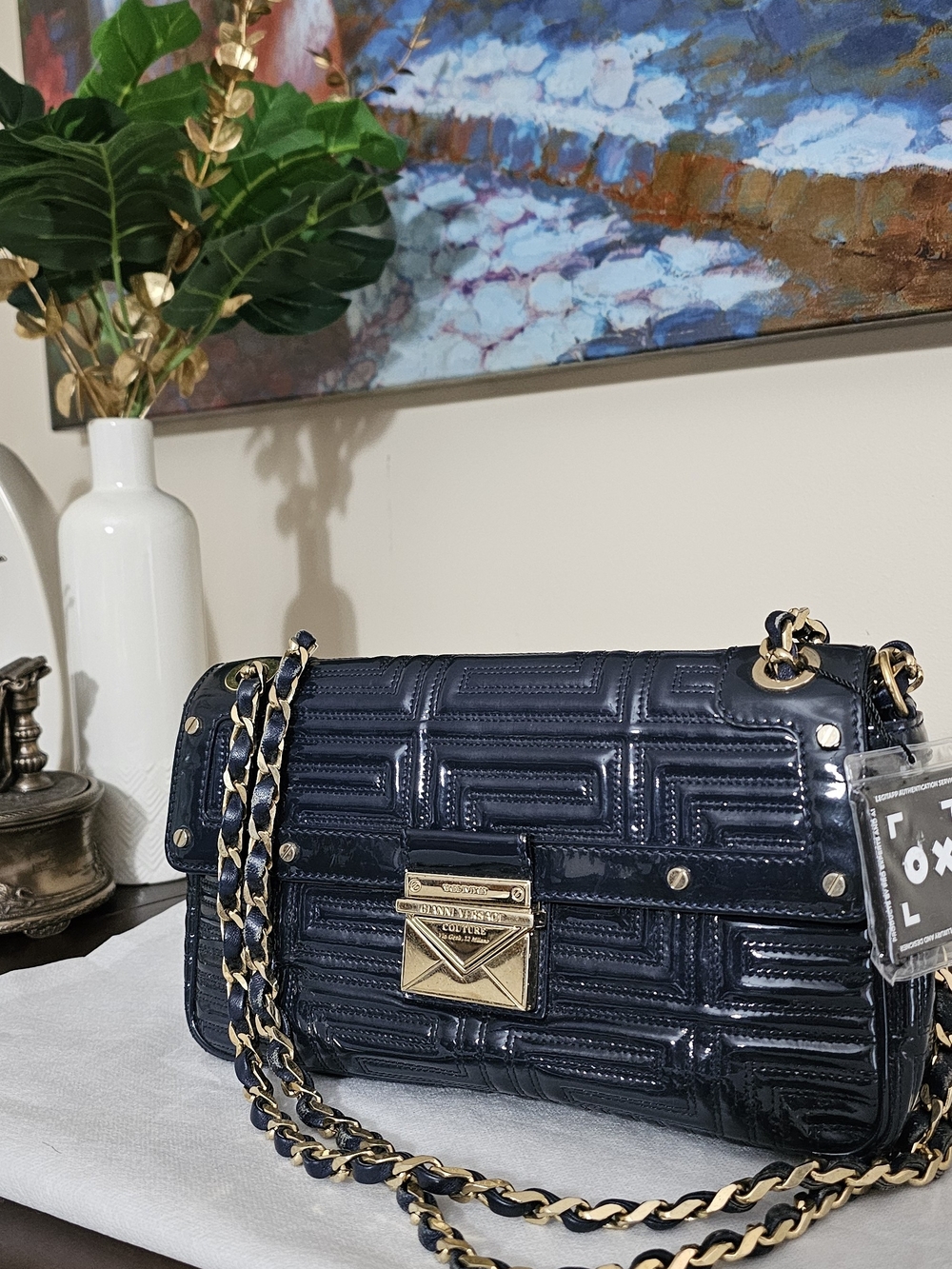 Gianni Versace Couture Embossed Patent Leather Borsa AUTHENTIC